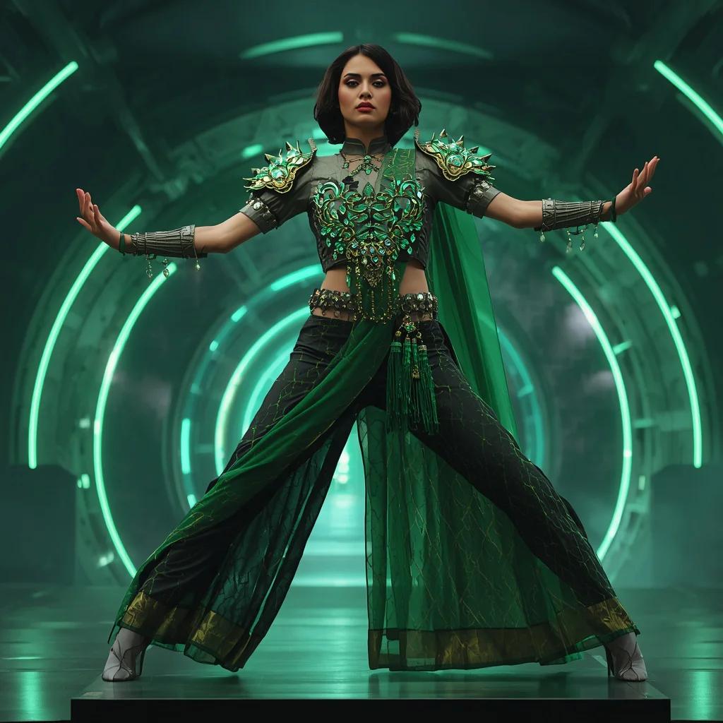 Emerald Phoenix Surge Apex Infinity Armor Saree with Curved Reactor Dome Cathedral Singularity Core System | new instagram trend prompt for girl saree look in english — AI image prompt