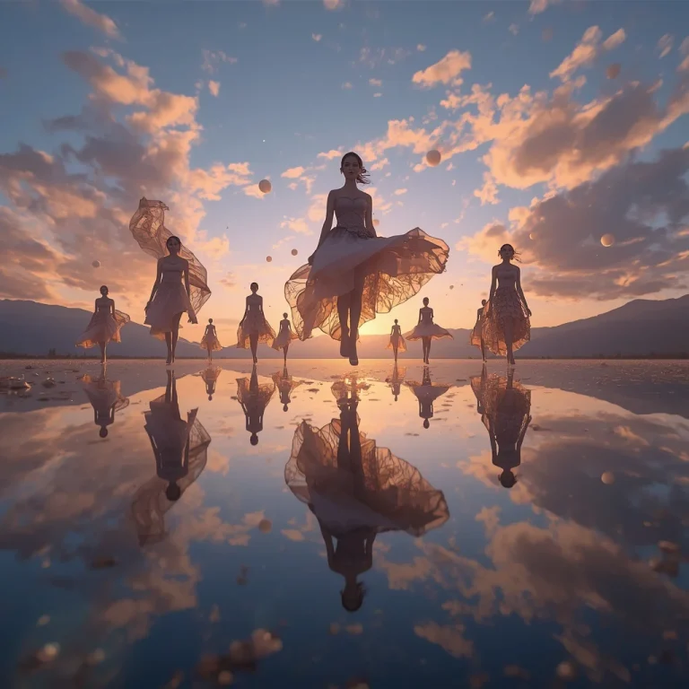 Fashion Models Floating Above Mirror Lake Prompt | Image prompt chatgpt aesthetic — AI image prompt