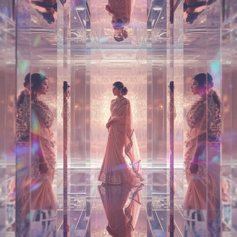 Festive Pastel Saree Infinite Crystal Reflection Chamber Collage Premium | black saree prompt for chatgpt — AI image prompt