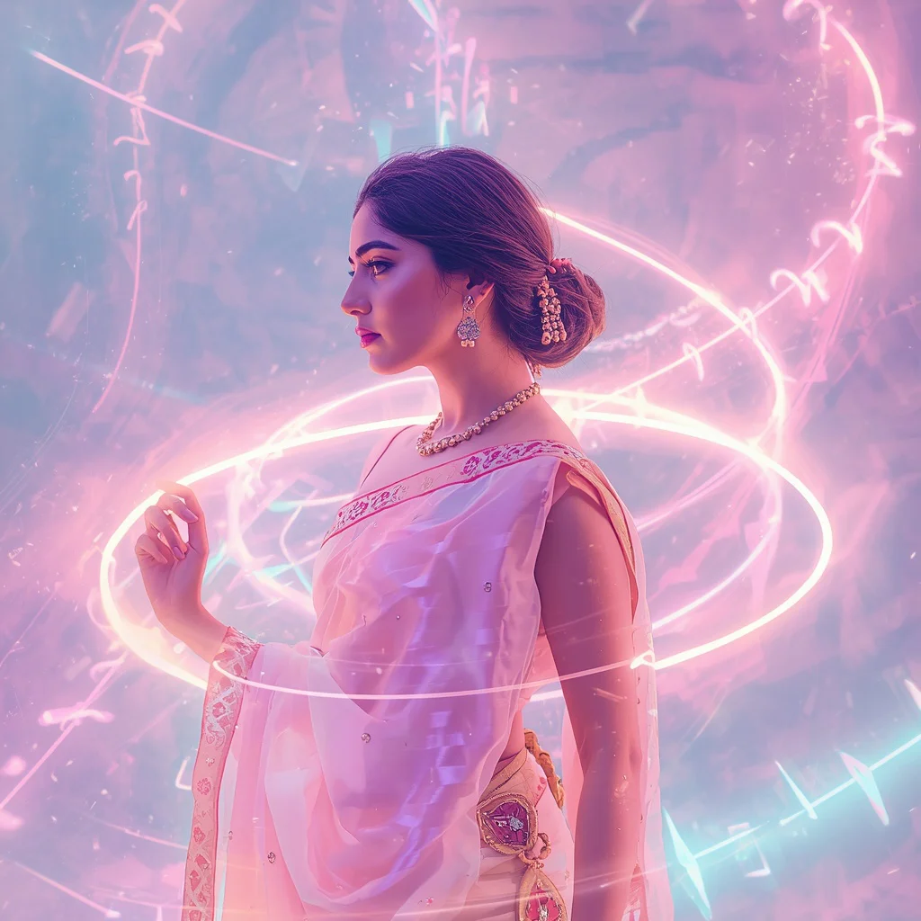 Festive Pastel Saree Neon Spiral Prism Flow Collage Cinematic | ai image prompt generator free — AI image prompt