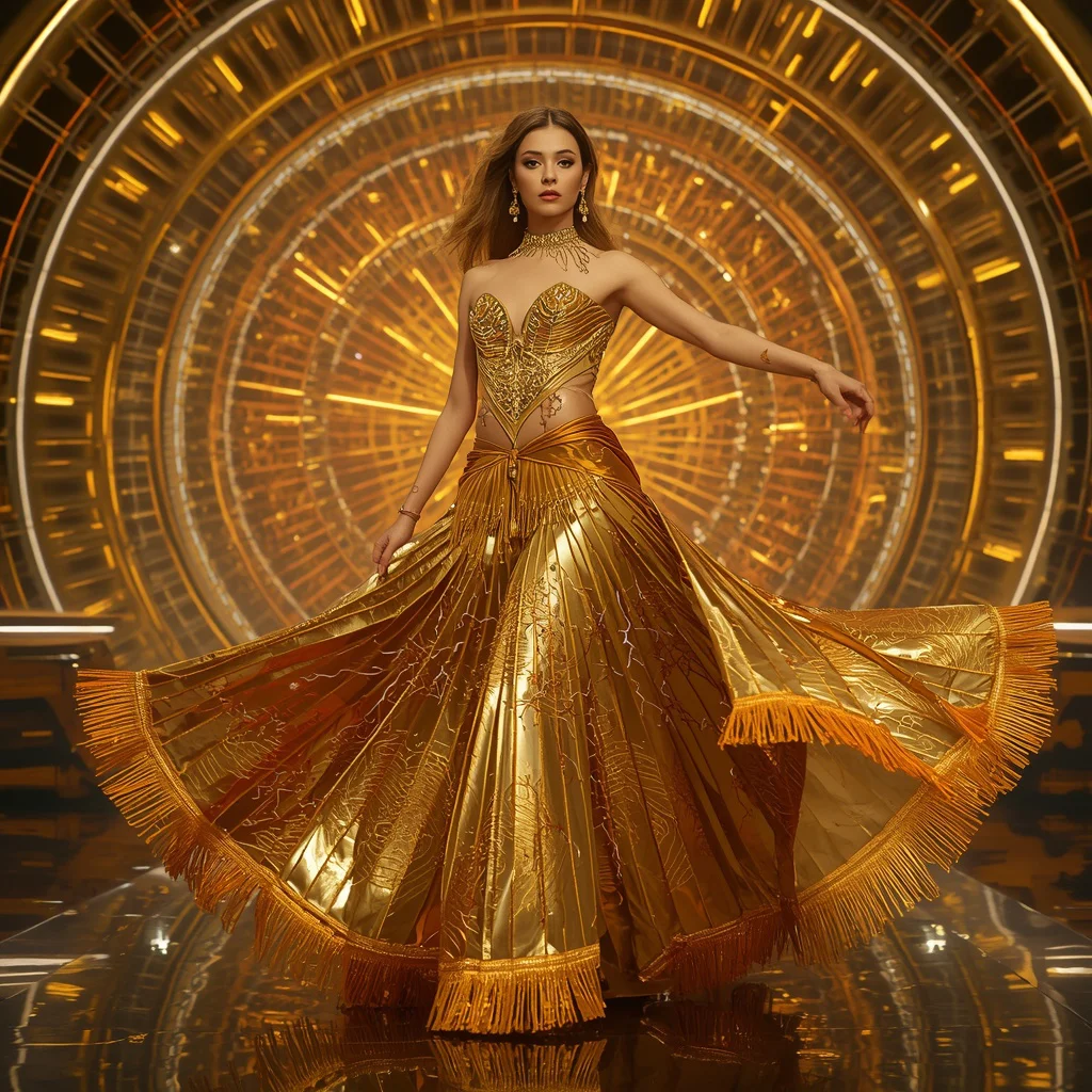 Golden Solar Flare Zenith Infinity Armor Saree with Neon Spiral Reactor Vault Cathedral Energy Core System Engine | trending prompt in instagram ai photo — AI image prompt