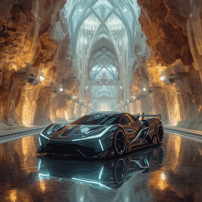 Hypercar Emerging From a Giant Underground Crystal Railway Cathedral | ChatGPT pictures AI — AI image prompt