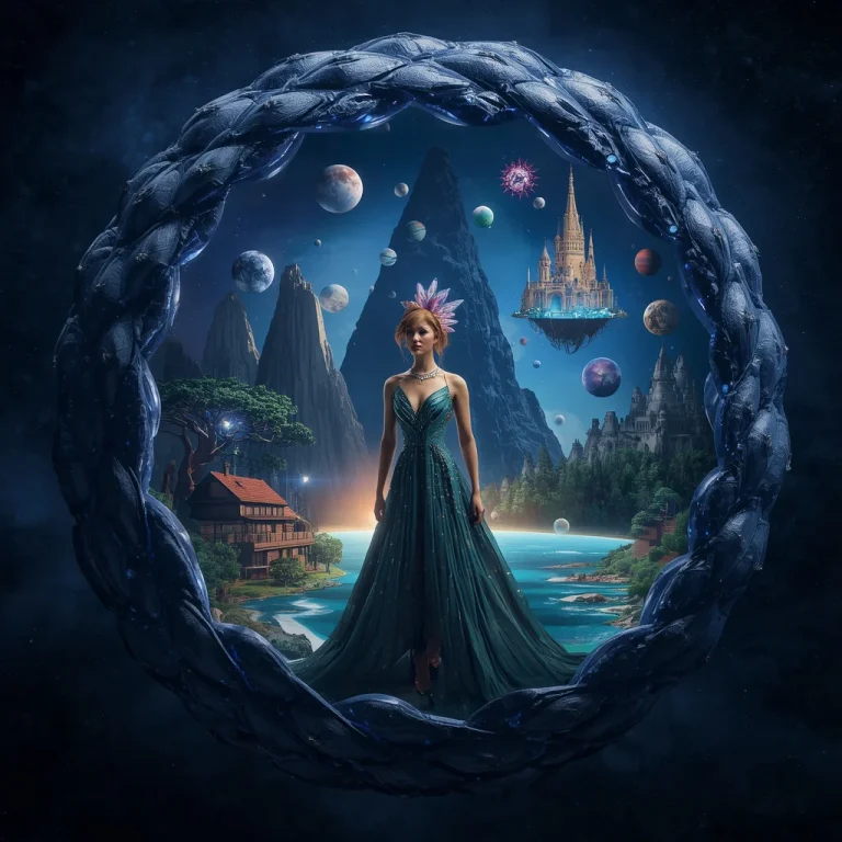 Luxury Fashion Metropolis Hidden Within a Giant Floating Sapphire Pinecone Producing Luxury Planets | AI prompt examples — AI image prompt