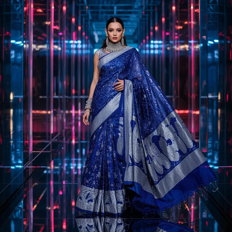 Royal Cosmos Saree with Infinity Glass Reflection Corridors | prompt seen trending 2026 — AI image prompt