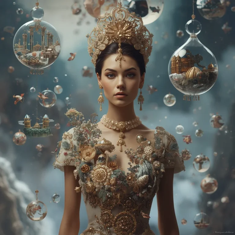 Royal Couture Universe Constructed Around Floating Crystal Hourglasses Filled with Tiny Luxury Worlds | prompt aesthetic — AI image prompt