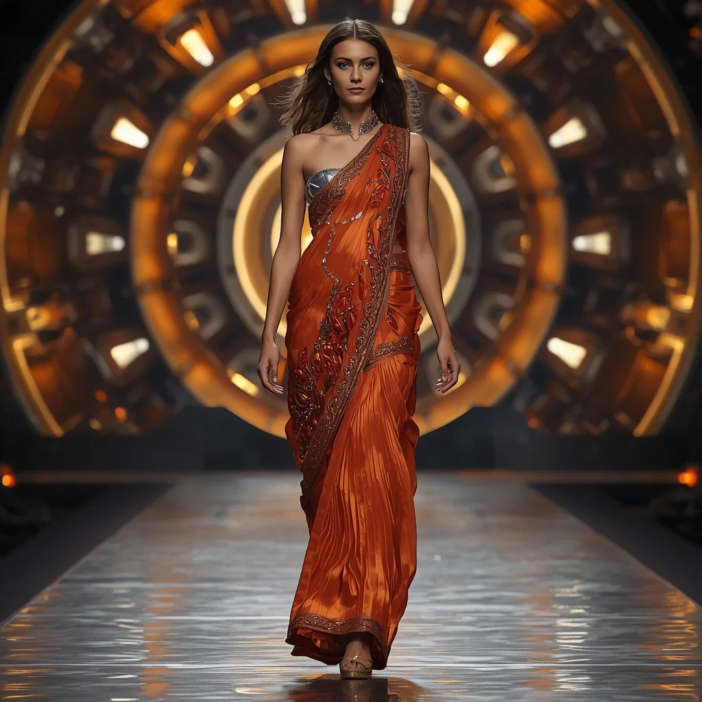 Solar Ember Inferno Zenith Armor Saree with Firestorm Dome Cathedral Reactor Core System Engine | instagram trending prompt copy and paste — AI image prompt