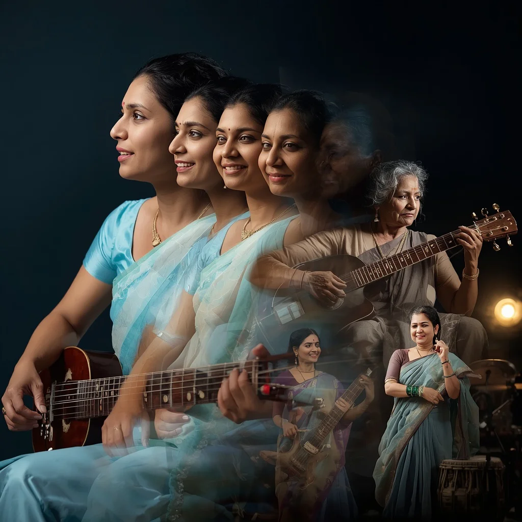 A Lifetime of Melodies: An Indian Musician’s Harmonious Journey | Captivating Narrative Timeline — AI image prompt