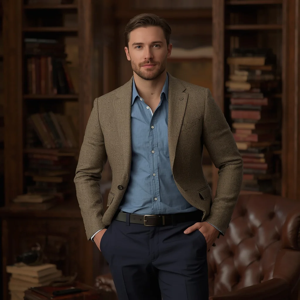 Handsome Man in a Tailored Tweed Western Blazer | Handsome Man Captured — AI image prompt