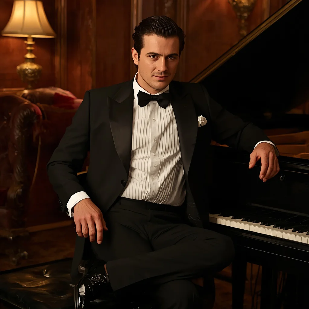 Hollywood Royalty: A Man’s Classic Tuxedo Allure | Man Embodies Timeless — AI image prompt