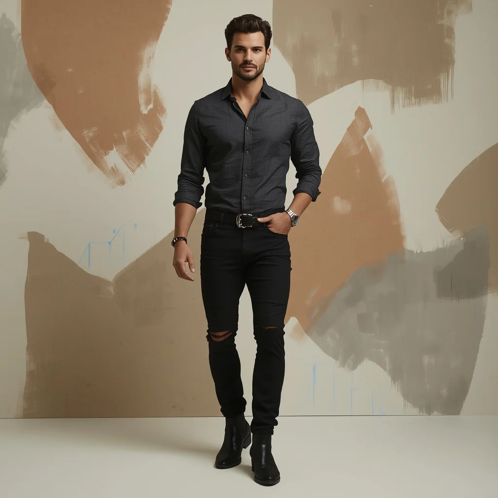 Modern Man in Urban Cowboy Chic with Abstract Art Background | Modern Man Channels — AI image prompt